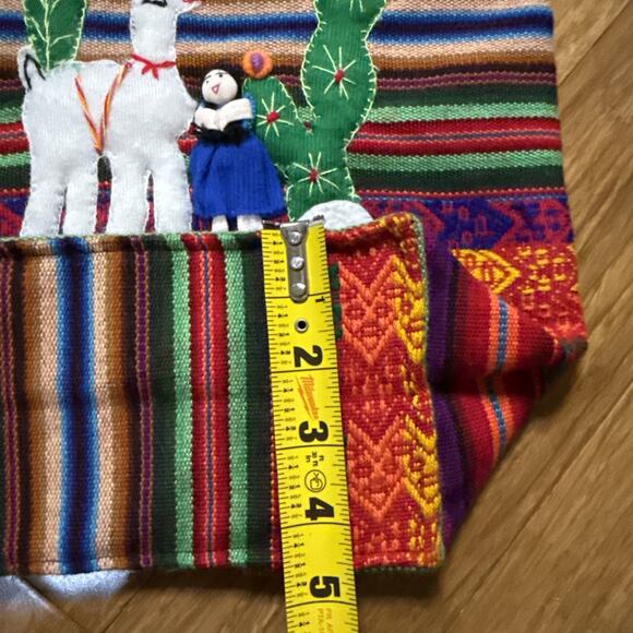 Peruvian Handwoven Tapestry Alpaca Wool Drawstring Large Colorful Backpack 16” - Picture 9 of 13